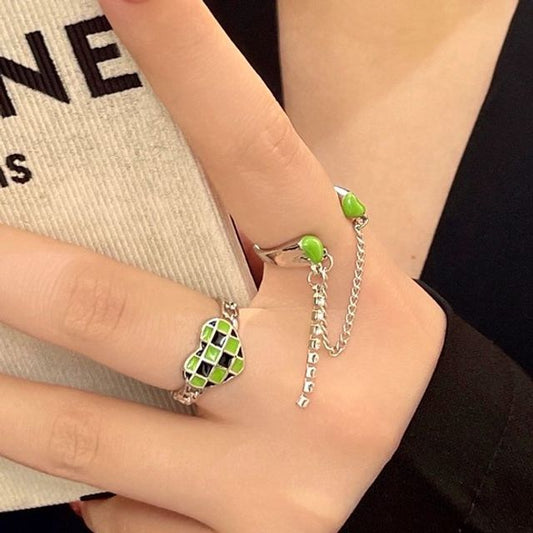 Ring Checker Open Heart Chained Double