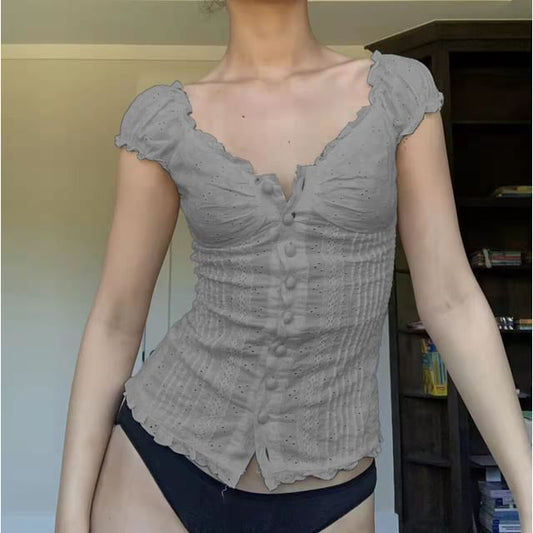 Frill Trim Eyelet Lace Blouse