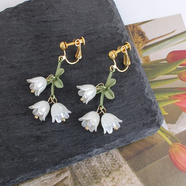 Faux Flower Alloy Pearl Earring Fringed