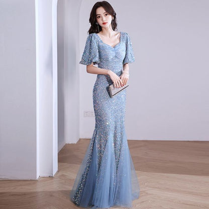 V-Neck Glitter Mermaid  Evening Gown