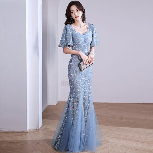 V-Neck Glitter Mermaid  Evening Gown