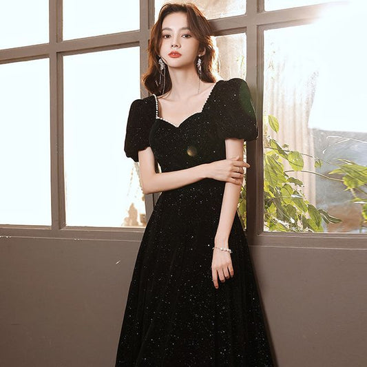 Neckline Prom Beaded (Various Dress Puff-Sleeve Sweetheart Designs) Trim Glitter