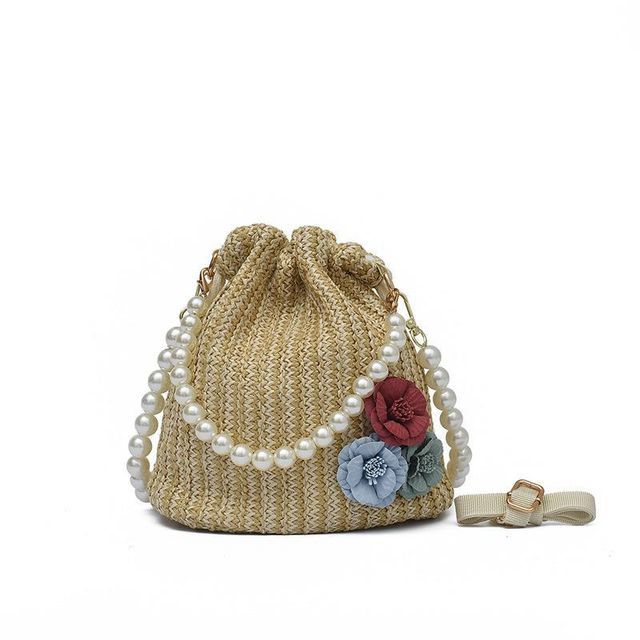 Woven Bucket Bag Pearl Faux Strap