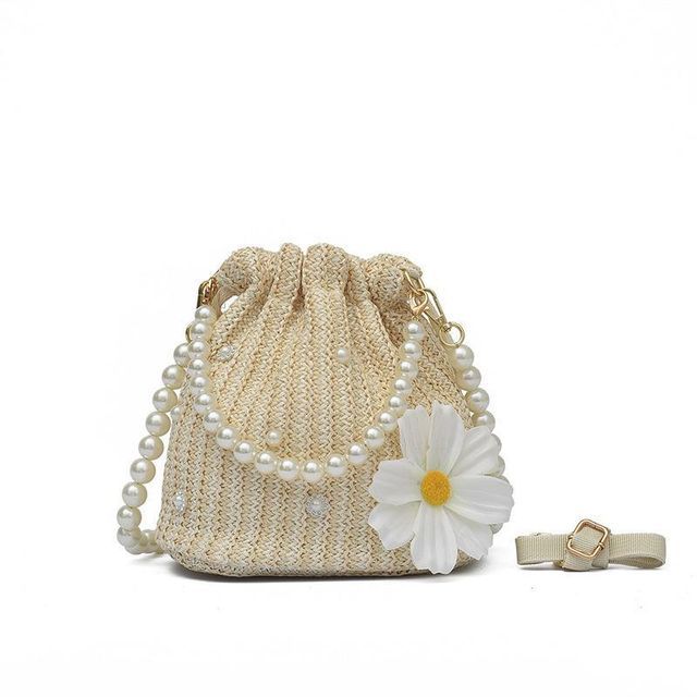 Woven Bucket Bag Pearl Faux Strap