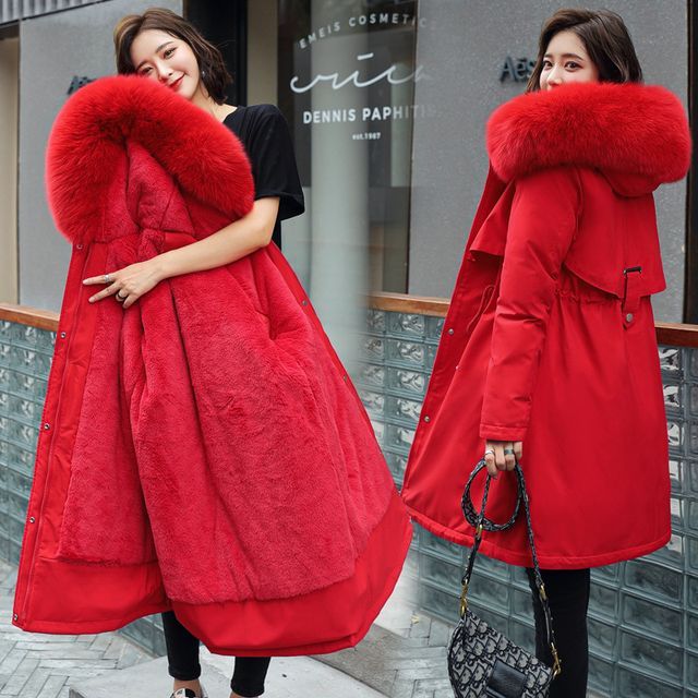 Fluffy Hooded Padded Zip-Up Long Coat