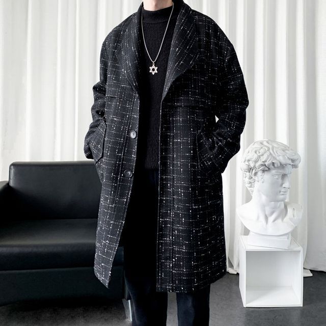 Tweed Button-Up Long Coat