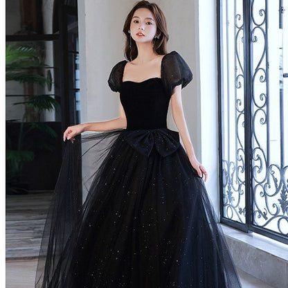 Puff-Sleeve Square-Neck Lace-Up Back A-Line Evening Gown (Various Designs)