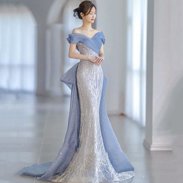 Paneled Lace Gown Evening Off-Shoulder Mermaid