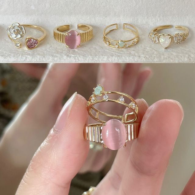 Flower / Heart / Opal Alloy Open Ring (various designs)