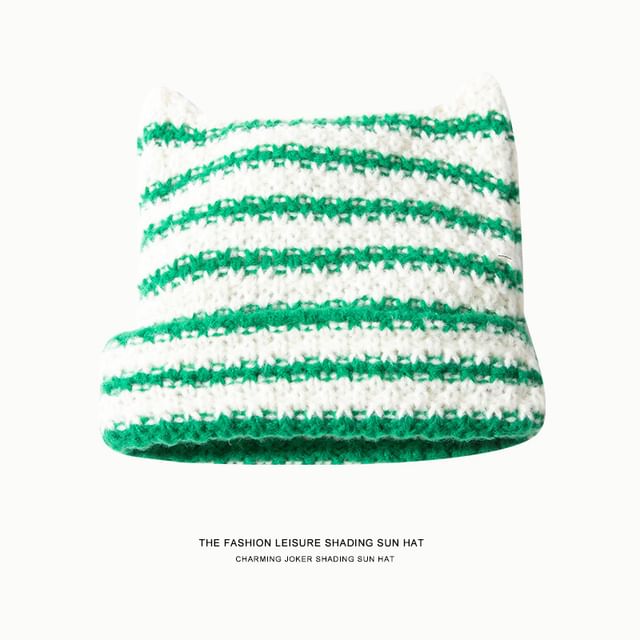 Striped Knit Beanie Cat Ear