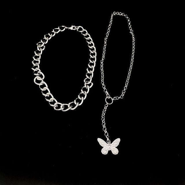 Set of 2: Butterfly Chain Necklace + Chunky Chain Necklace