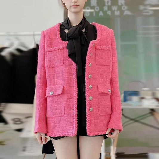 Square Neck Plain Tweed Single Breasted Jacket (Various Designs)