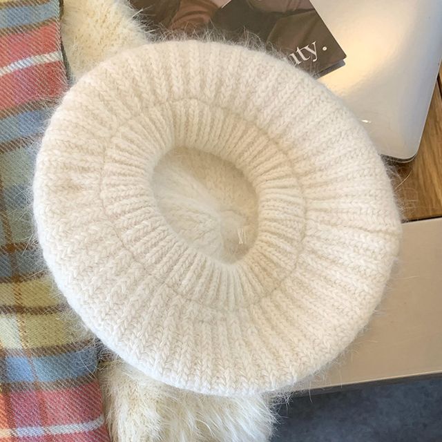 Plain Mohair Knit Beret Hat