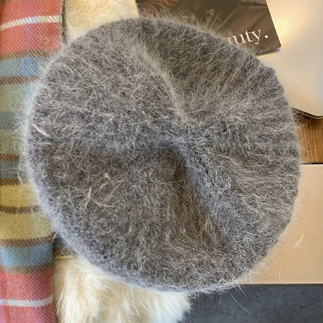 Plain Mohair Knit Beret Hat