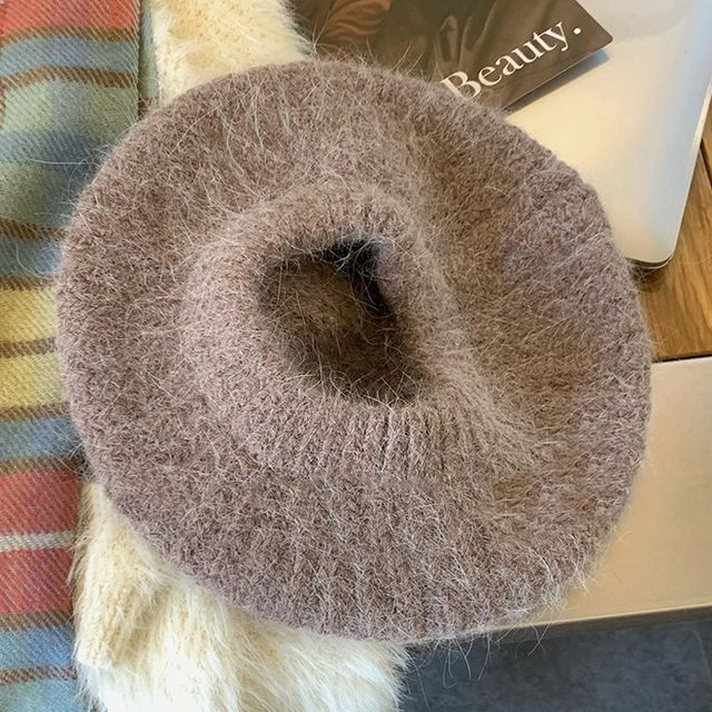 Plain Mohair Knit Beret Hat