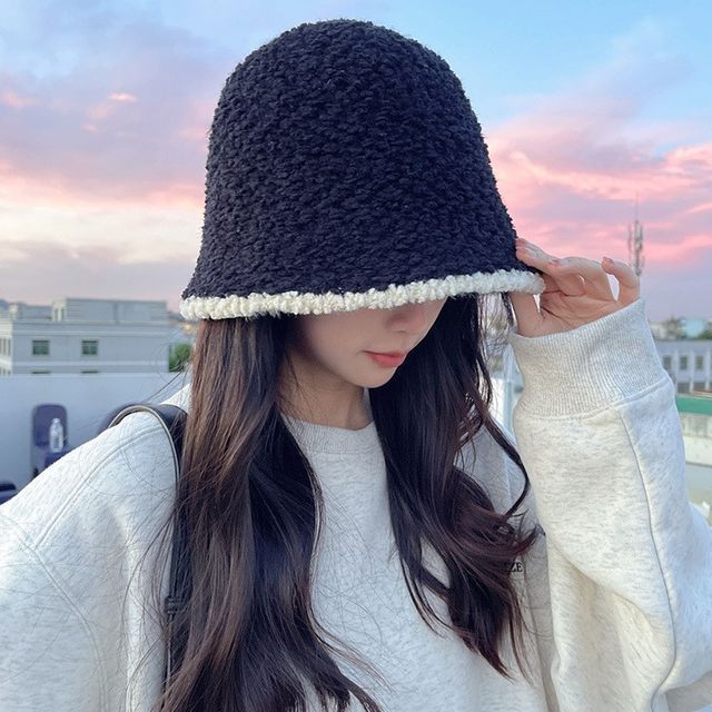 Shearling Contrast Hat Faux Trim Bucket