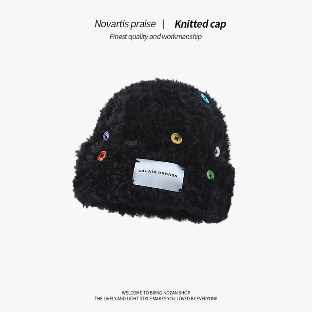 Applique Plain Fluffy Beanie