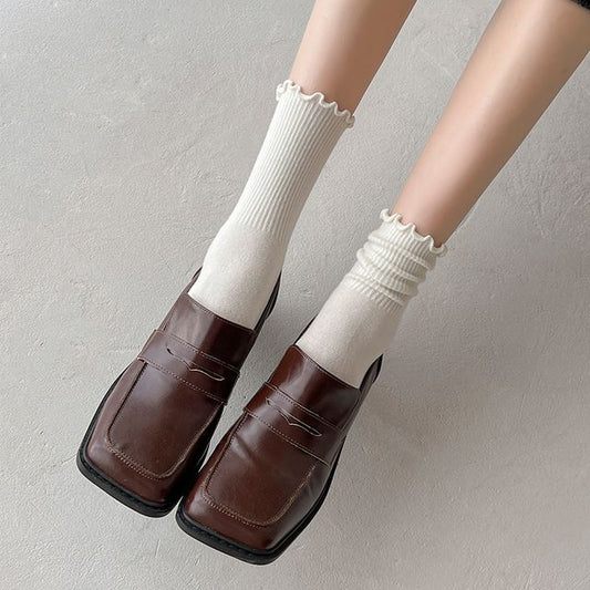 Frill Trim Plain Socks Set