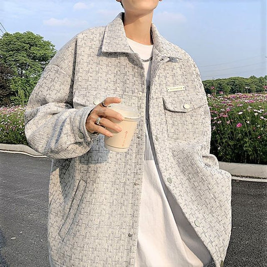 Collared Tweed Loose-Fit Button-Up Jacket