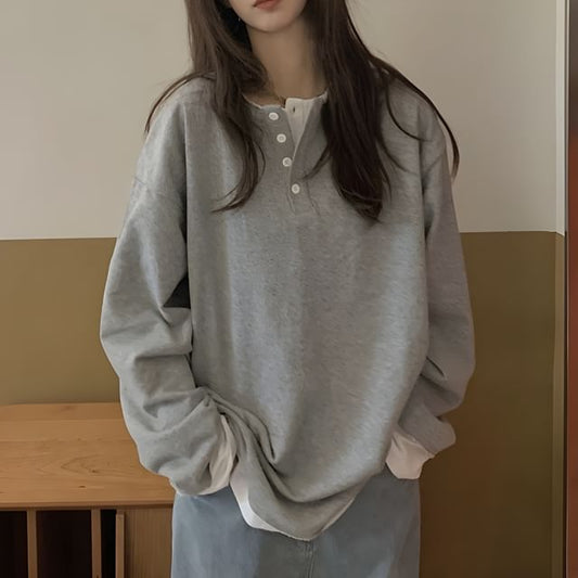 T-Shirt Henley Long-Sleeve Two-Piece Mock