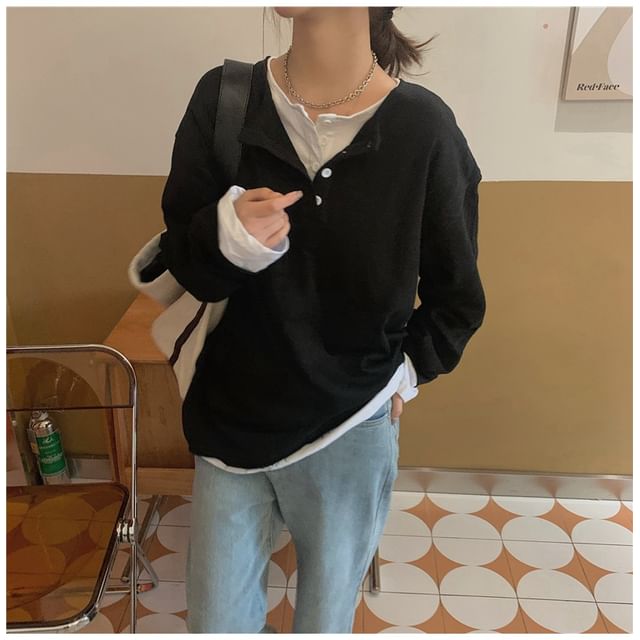 T-Shirt Henley Long-Sleeve Two-Piece Mock