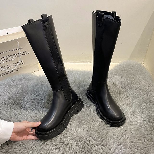 Faux Tall Chelsea Platform Boots Leather