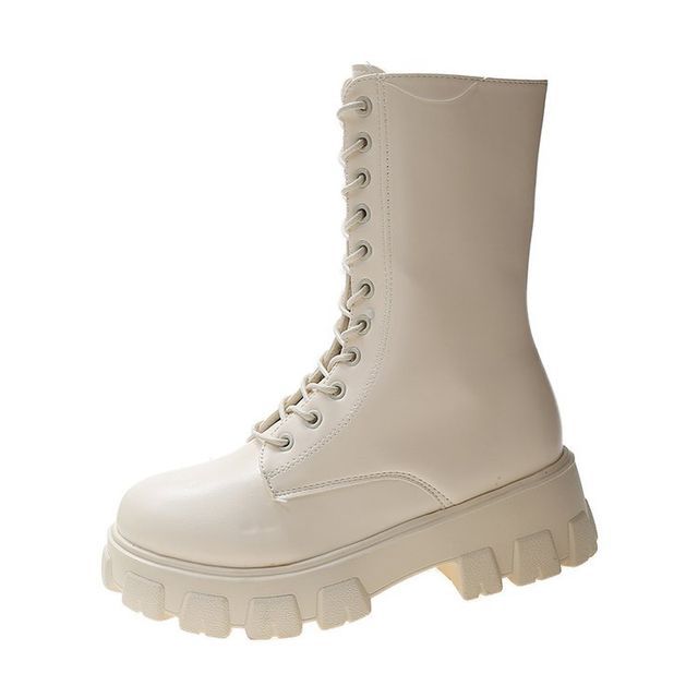 Boots Platform Lace-Up Faux Short Leather