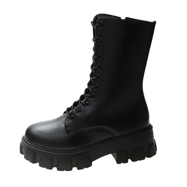 Boots Platform Lace-Up Faux Short Leather