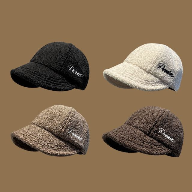 Cap Shearling Faux Letter Embroidered