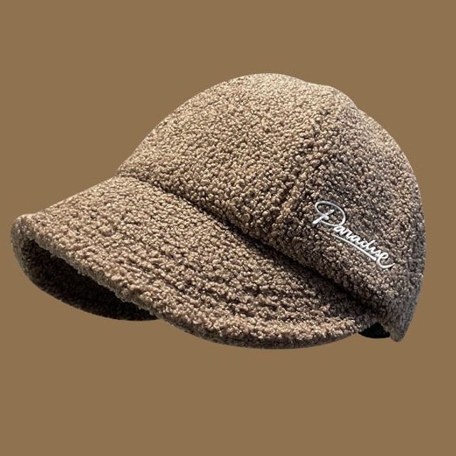 Cap Shearling Faux Letter Embroidered