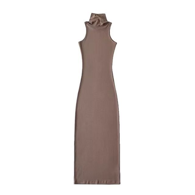 Dress Plain Slim-Fit Turtleneck Sleeveless