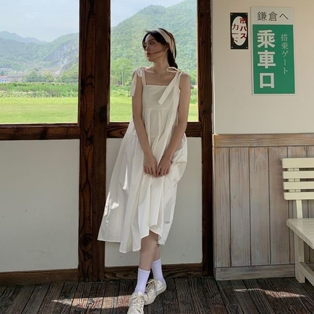 Sundress Spaghetti Strap Plain Midi