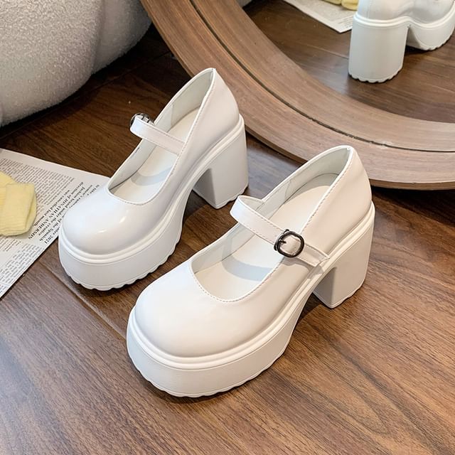 Jane Leather Platform Mary Shoes Faux Block Heel