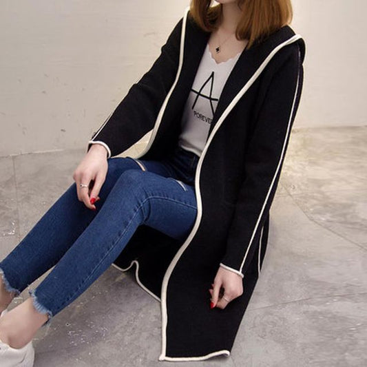 Long-Sleeve Contrast Trim Woolen Coat