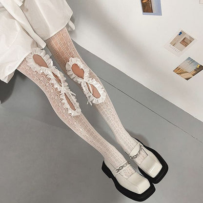 Ruffled Cutout Lace Stockings