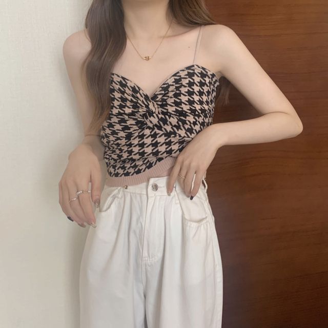 Cami Houndstooth Knotted Top