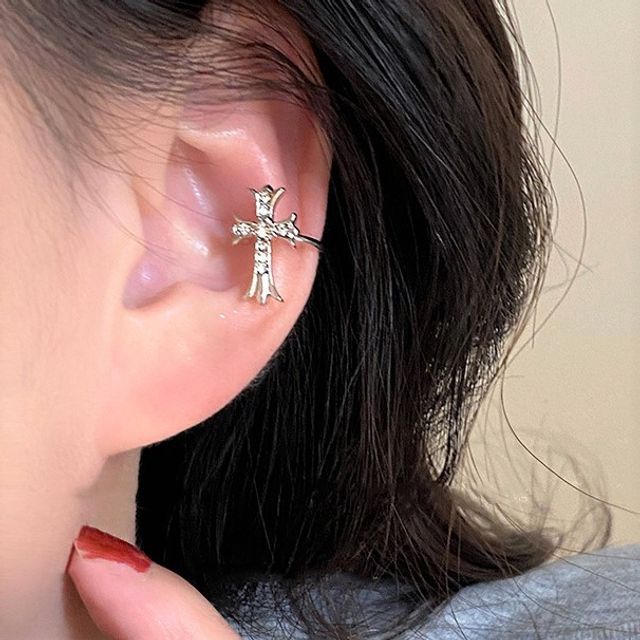 Rhinestone Crisscross Stud Earring / Ear Cuff