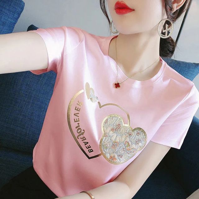 Tee Neck Print Bear Crew Short-Sleeve