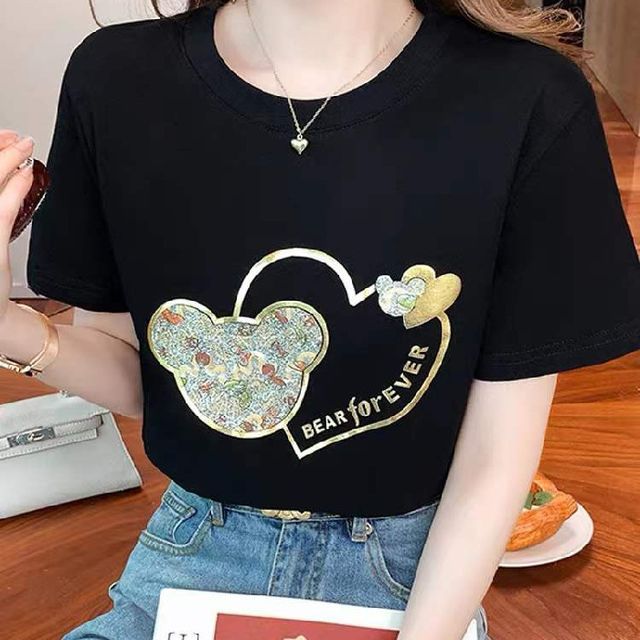 Tee Neck Print Bear Crew Short-Sleeve