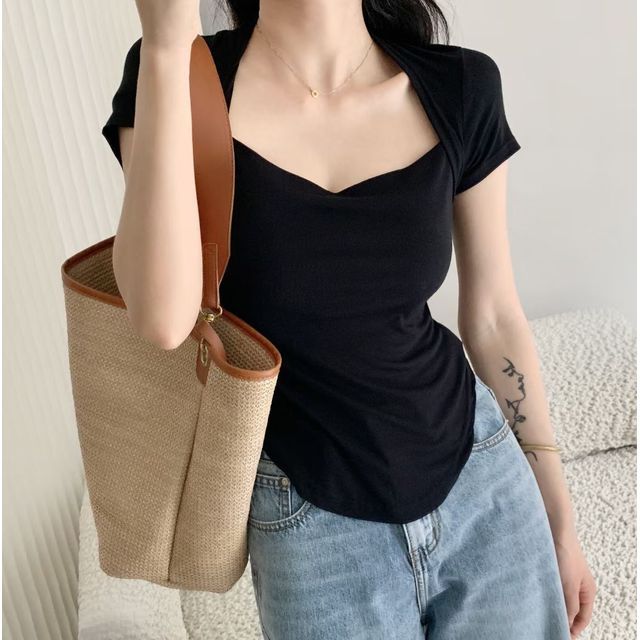 Short-Sleeve T-Shirt Neck Plain Square