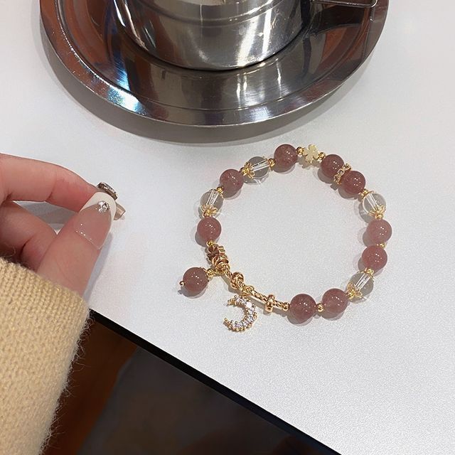 Rhinestone Moon Charm Faux Crystal Bracelet