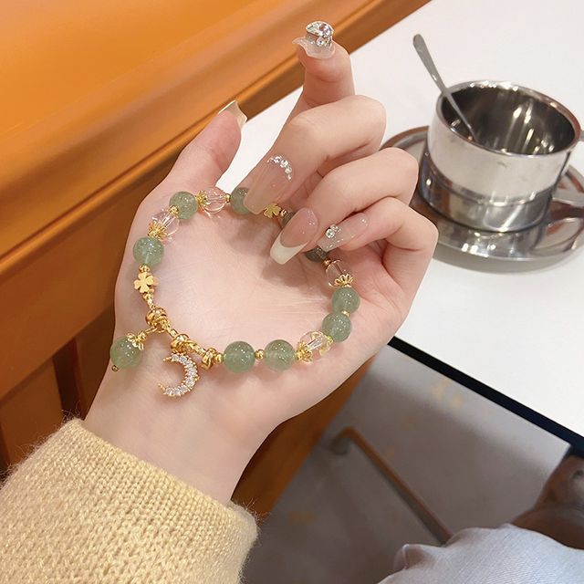 Rhinestone Moon Charm Faux Crystal Bracelet