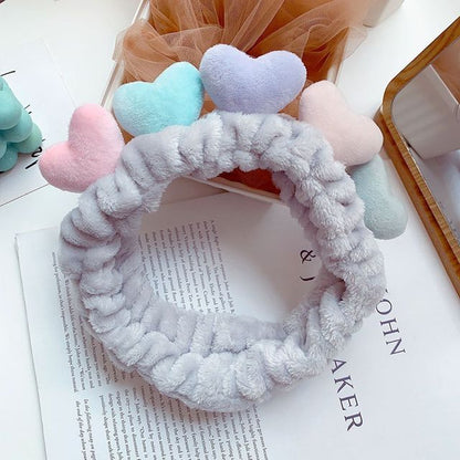 Color Block Heart Fluffy Face Wash Headband