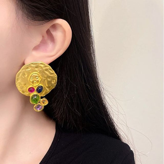 Disc Faux Gemstone Stud Earring