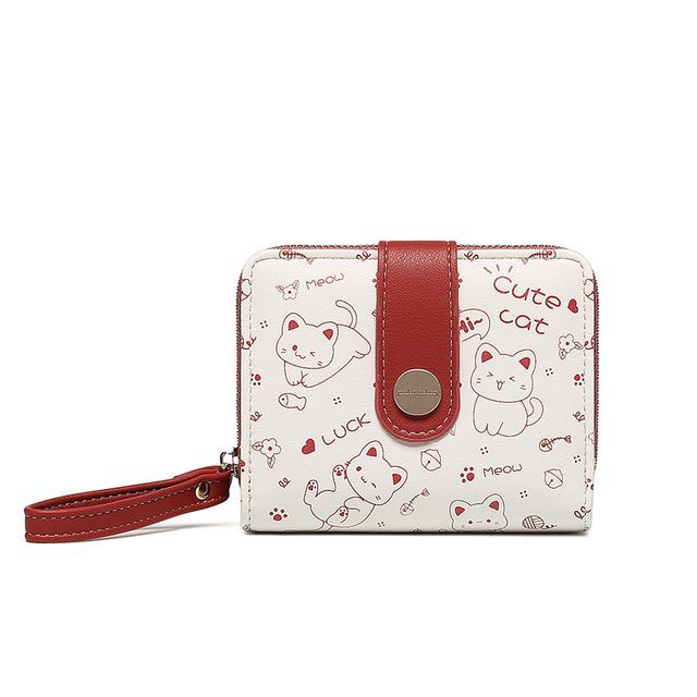 Cat Print Two-Tone Short Wallet