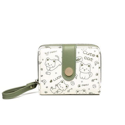 Cat Print Two-Tone Short Wallet