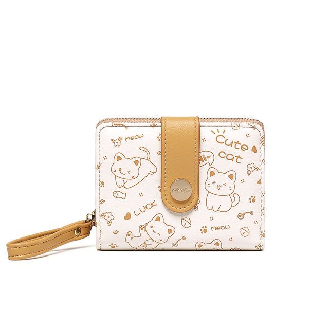 Cat Print Two-Tone Short Wallet