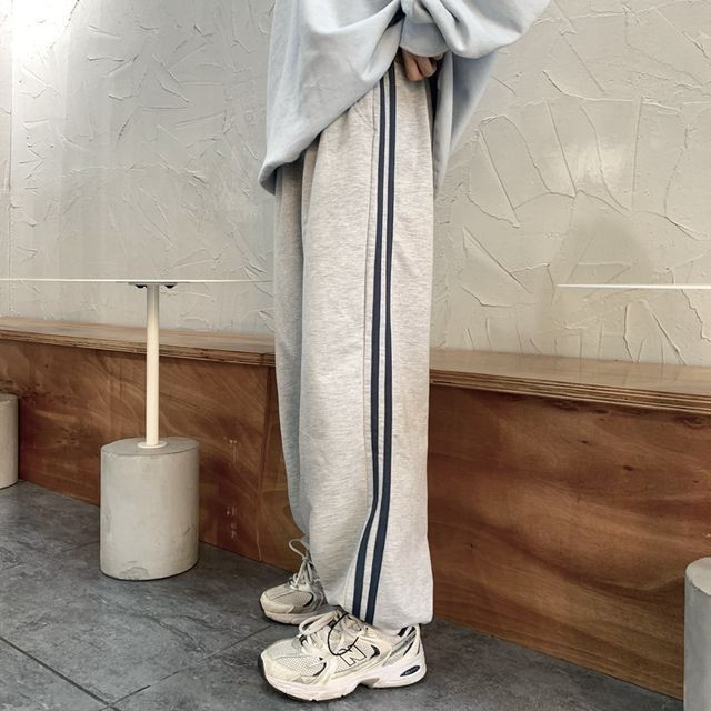 High Waist Striped Loose-Fit Wide-Leg Sweatpants