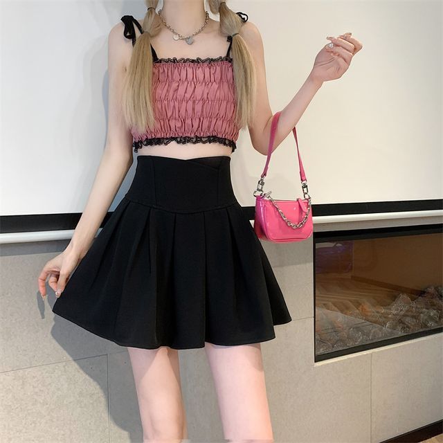 High Rise Plain Mini A-Line Skirt