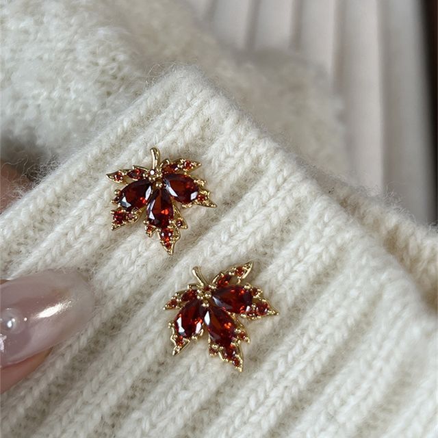 Earring Leaf Alloy Rhinestone